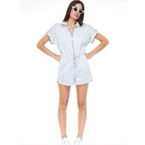 Pistola Women's Sz S Meg Zip Front Light Blue Short Sleeve Romper